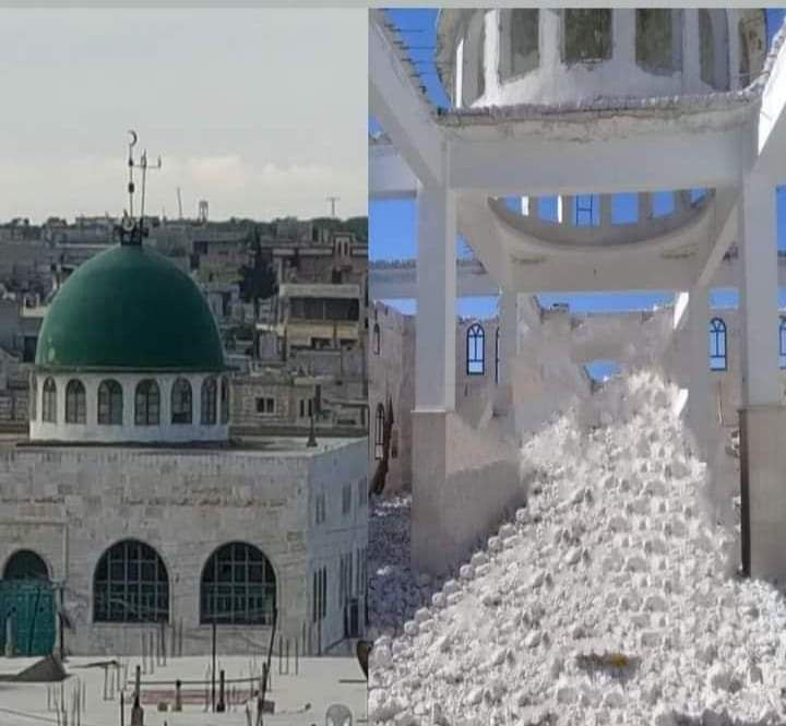 النظام يسرق حديد سقف مسجد الرو...